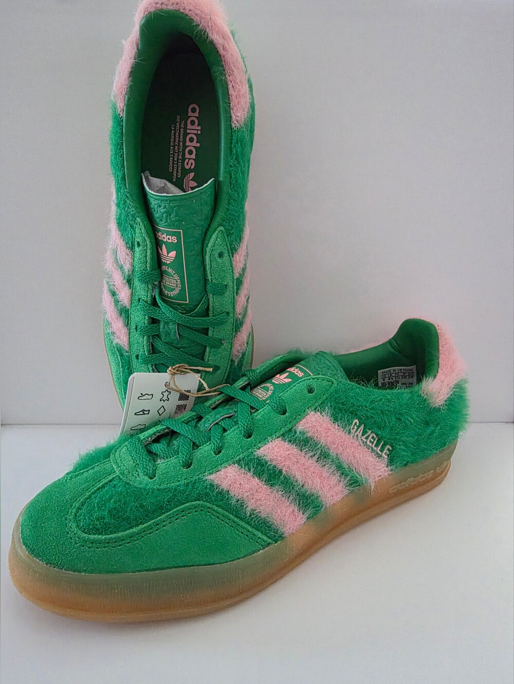 adidas Gazelle Women’s Green & Pink Fuzzy Sneakers